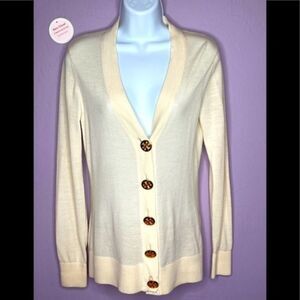 Troy Burch Simone V-Neck Cream Gold Fall Winter Spring Summer Cardigan Sz XS